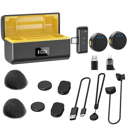 100M Wireless Microphone – Professional Magnetic Lavalier Microphone with Charging Box and Noise Reduction