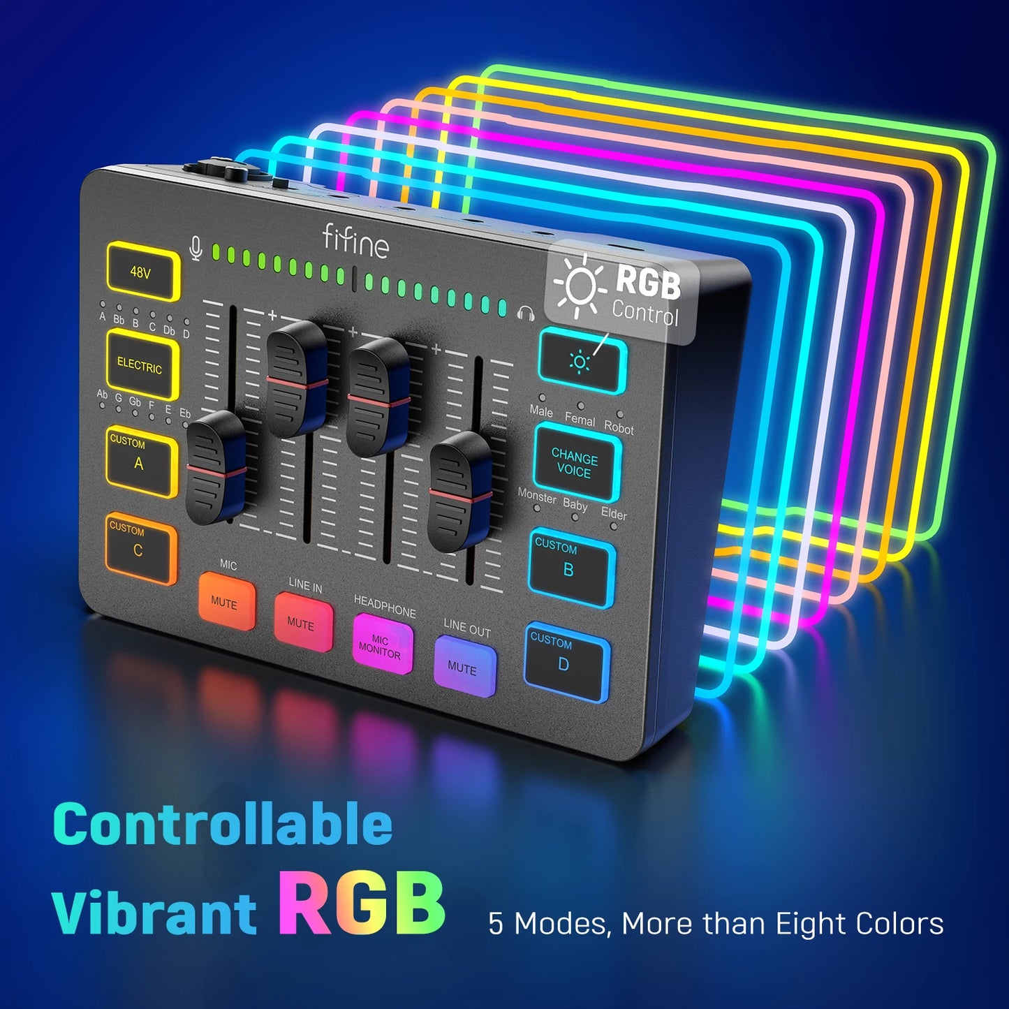 FIFINE Gaming Audio Mixer – 4-Channel RGB Mixer with XLR Microphone Interface