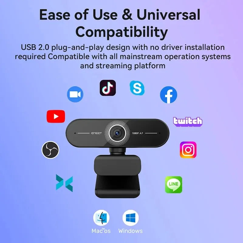 4K Webcam 1440P 2K Web Camera 1080P EMEET C60E Autofocus