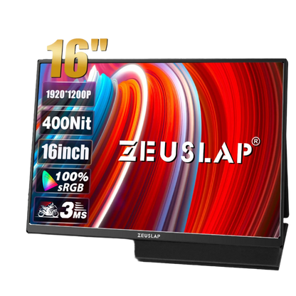 ZEUSLAP 16" Portable Monitor – 100% sRGB, for Steam Deck, Laptops, Switch, PS4/PS5, Xbox