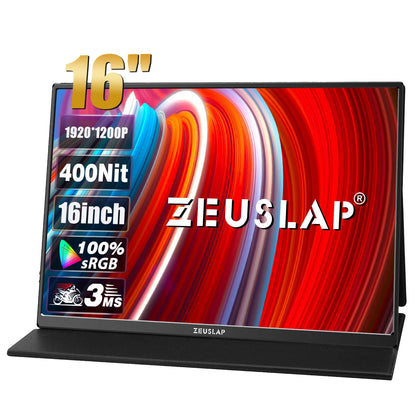 ZEUSLAP 16" Portable Monitor – 100% sRGB, for Steam Deck, Laptops, Switch, PS4/PS5, Xbox