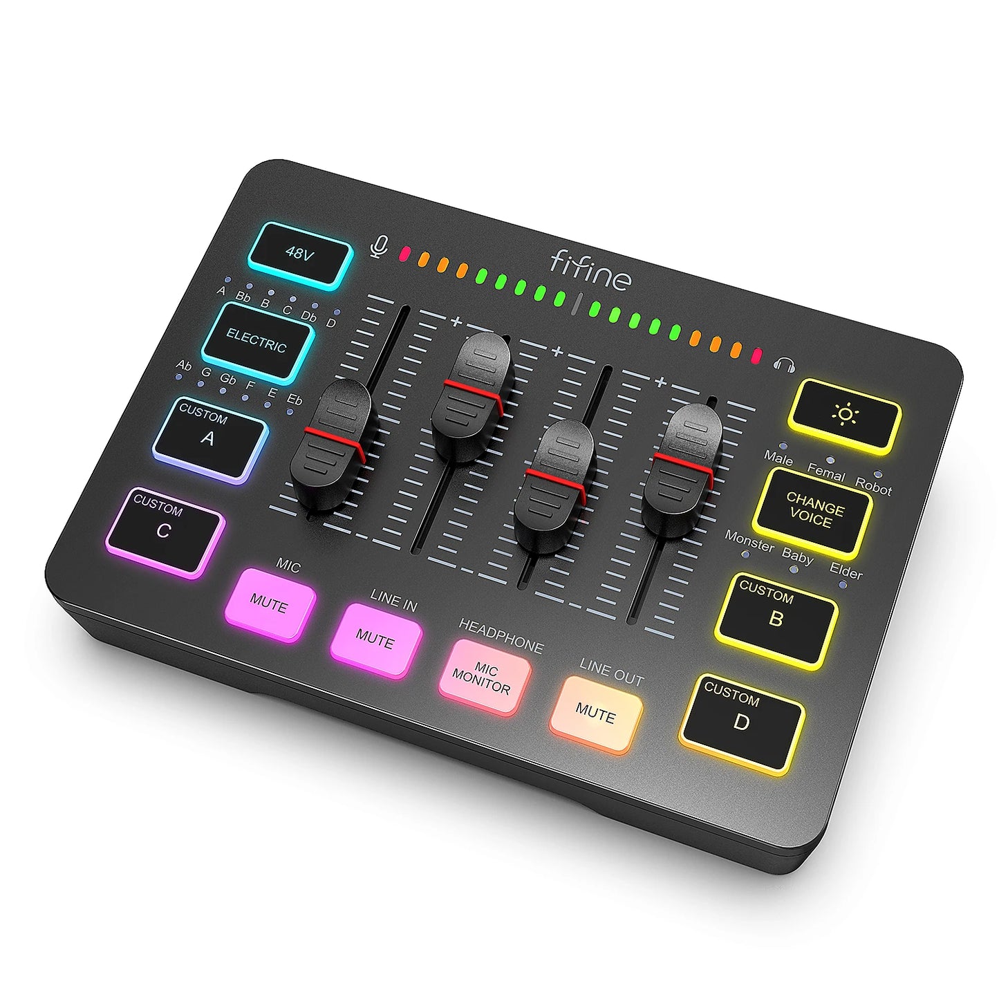 FIFINE Gaming Audio Mixer – 4-Channel RGB Mixer with XLR Microphone Interface