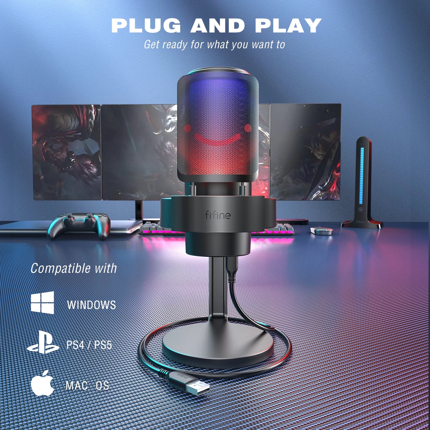 FIFINE USB Microphone for Recording & Streaming – Headphone Output, Touch-Mute Button & RGB Modes (A8) for PC & Mac