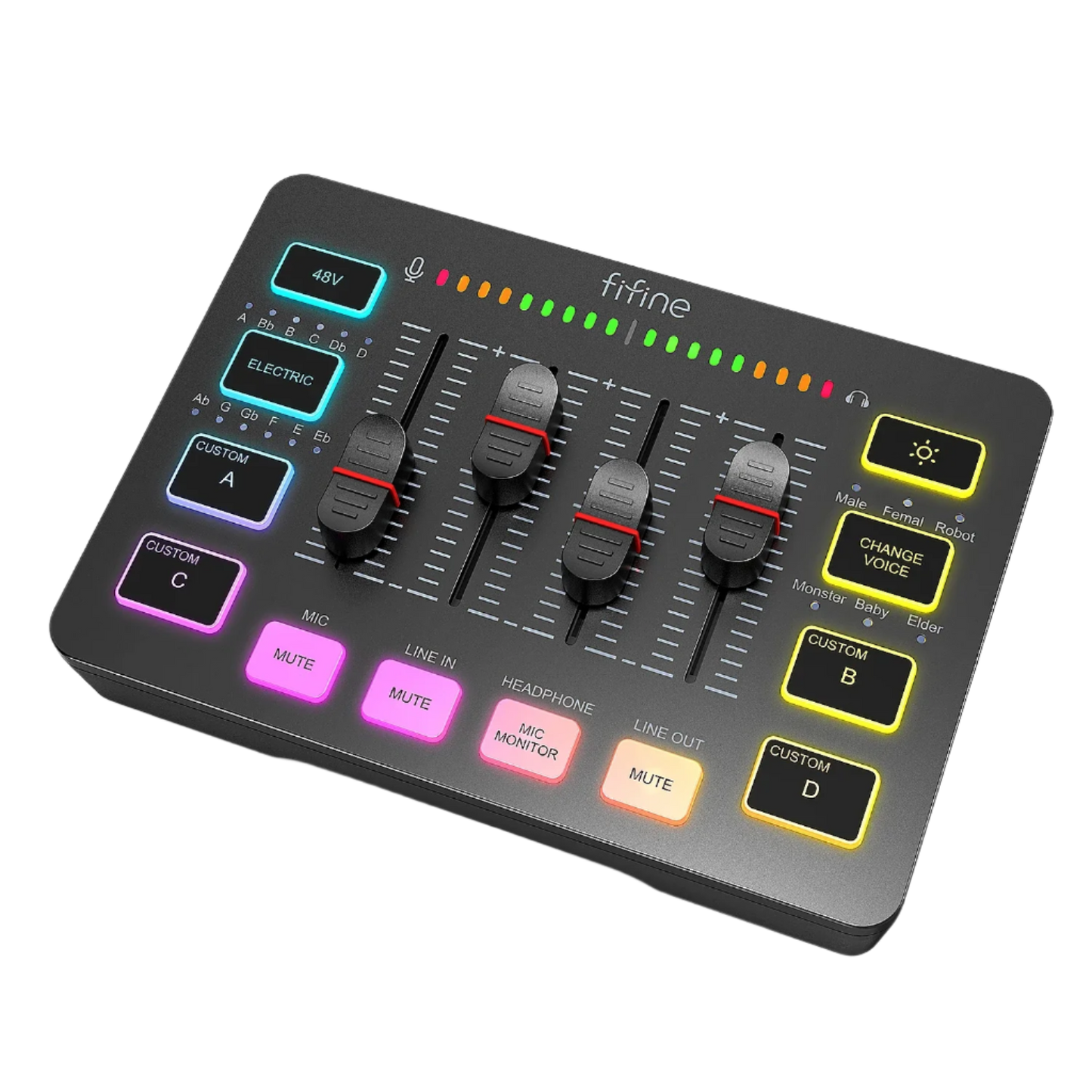 FIFINE Gaming Audio Mixer – 4-Channel RGB Mixer with XLR Microphone Interface