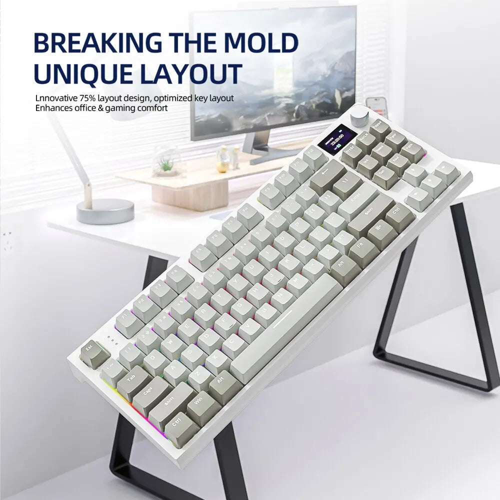 K86 Wireless Hot-Swappable Mechanical Keyboard with Bluetooth/2.4G, Display Screen, and Volume Rotary Button – Perfect for Gaming and Work