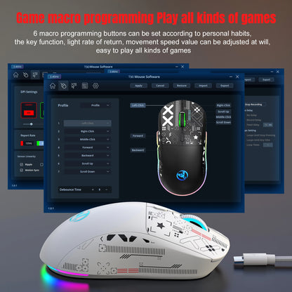 HXSJ T90 Silent Wireless Gaming Mouse – RGB Backlit, 3 Modes, Ergonomic Design, Rechargeable