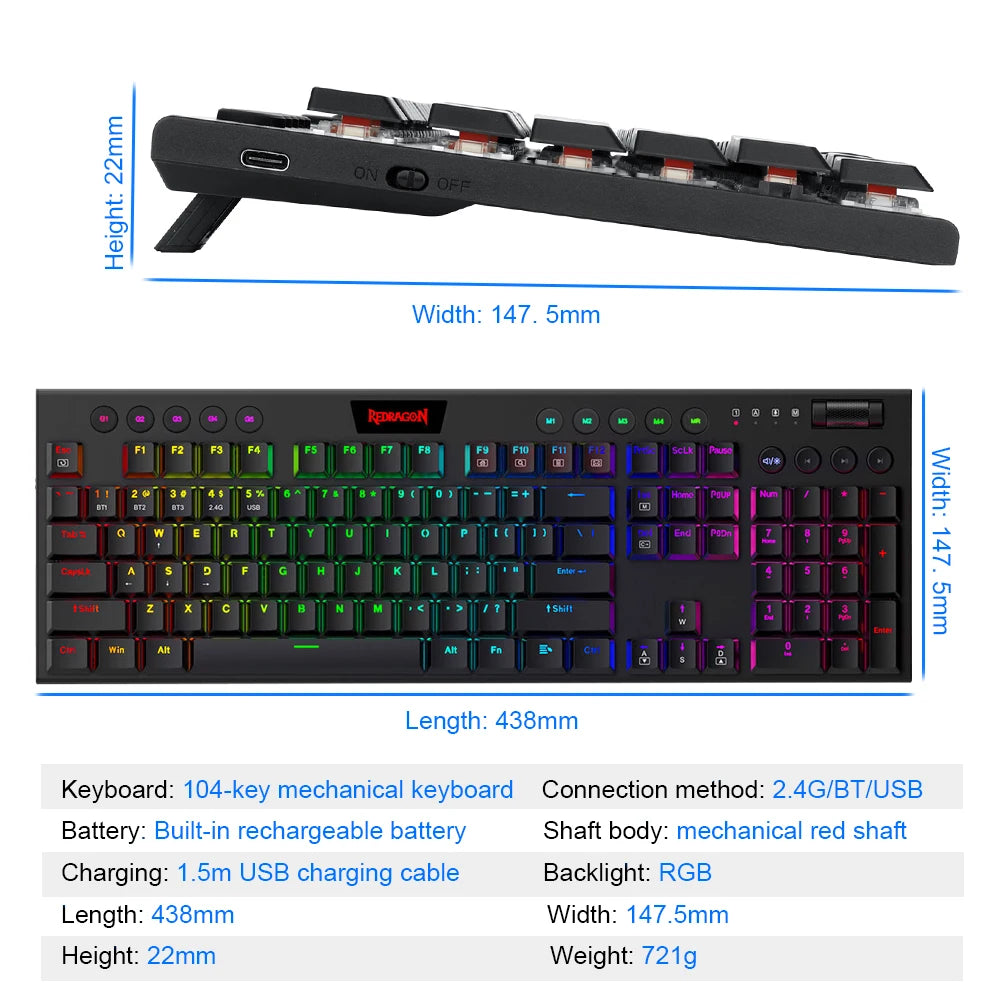 Redragon Horus K618 – 3-Mode Wireless Mechanical Gaming Keyboard