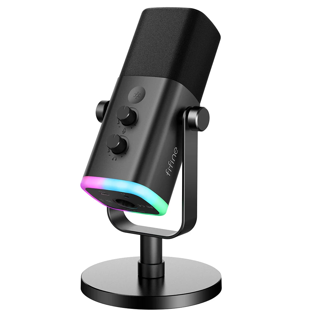 FIFINE XLR/USB Dynamic Microphone – RGB, Mute Button, Headphone Jack for Streaming, Gaming, and Recording