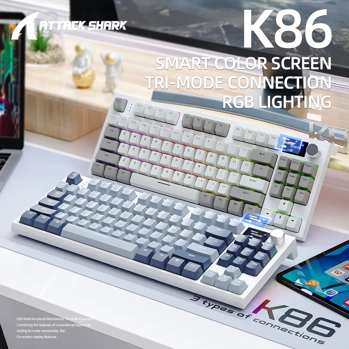 K86 Wireless Hot-Swappable Mechanical Keyboard with Bluetooth/2.4G, Display Screen, and Volume Rotary Button – Perfect for Gaming and Work